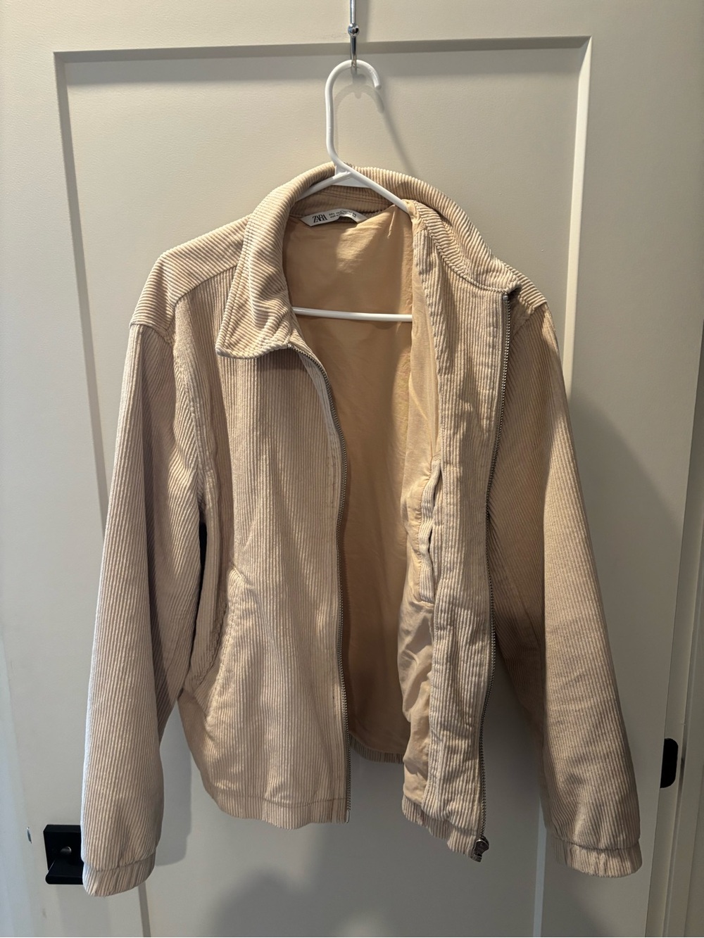 Zara Beige Corduroy Bomber Jacket